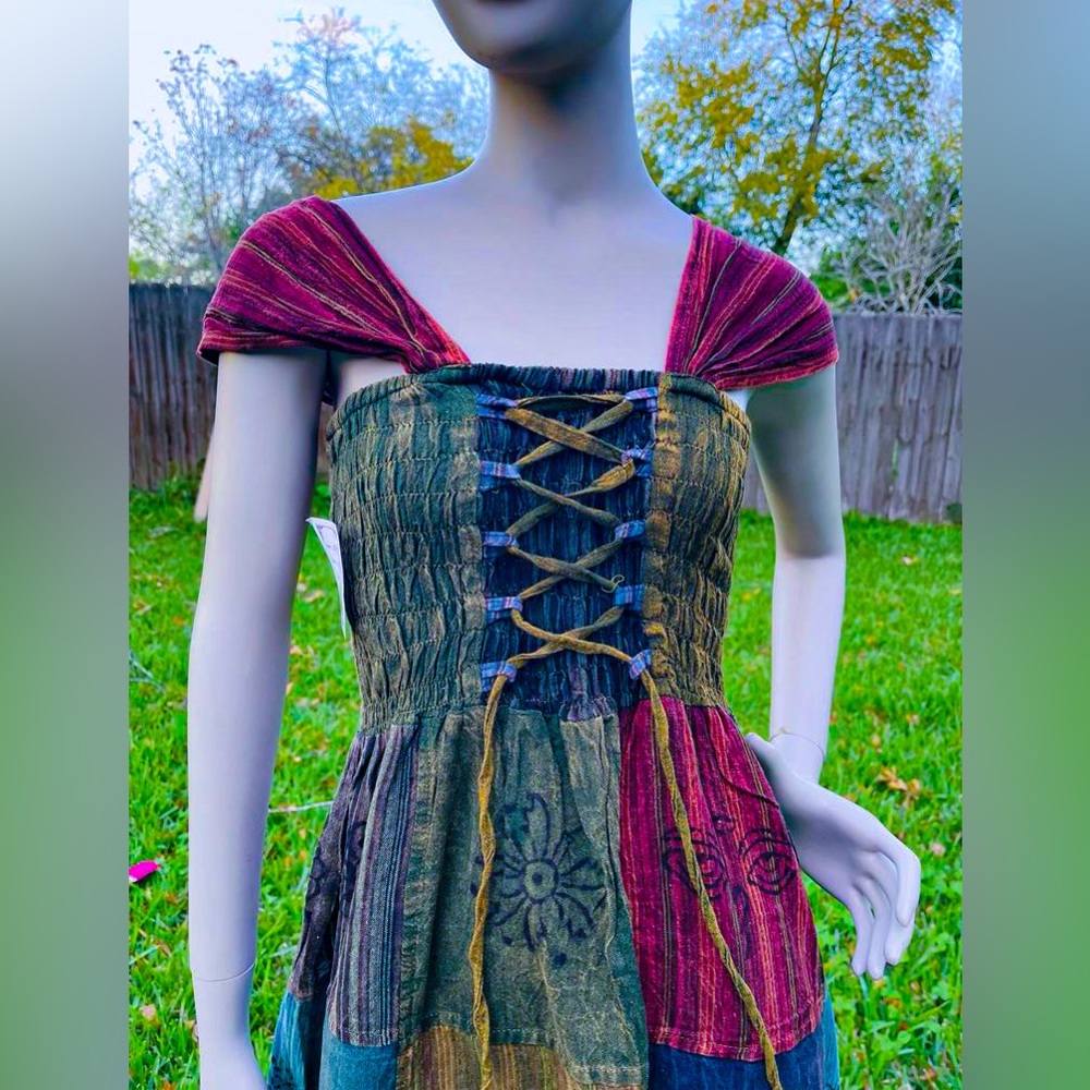 Beautiful patchwork hippie dress/ overall skirts